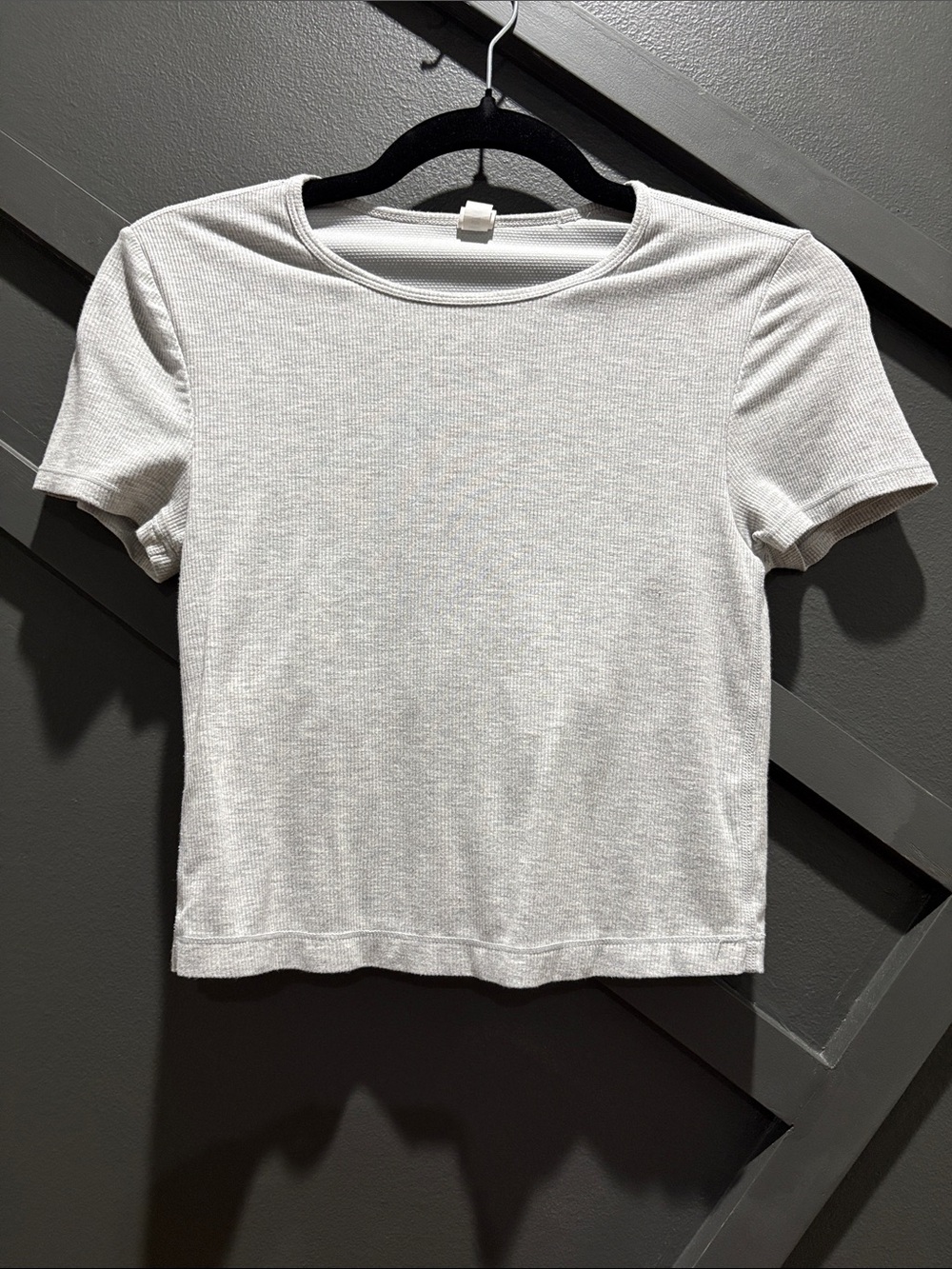 Yogalicious Light Gray Ribbed Short Sleeve Tee
